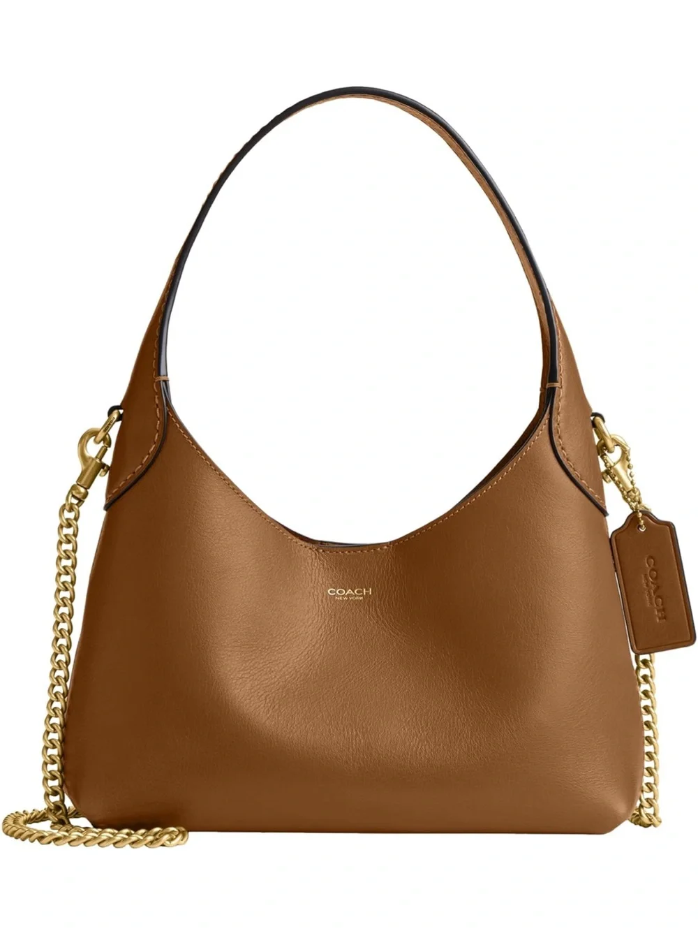 New Coach Honey Brown Leather Brooklyn 23 Shoulder Bag with Gold Chain